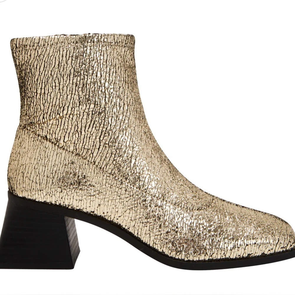 NEW  Katy Perry The Lole Lolette Stretch Ankle Boot Gold Metallic~8.5 Block Heel